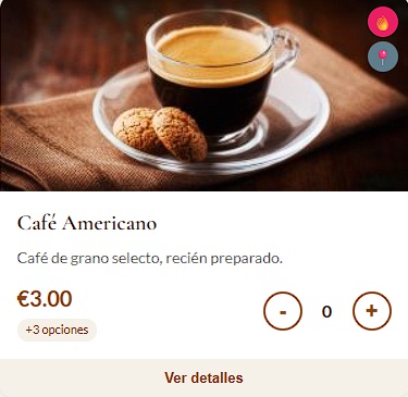 Pantalla principal del menu con categorias, productos y precios